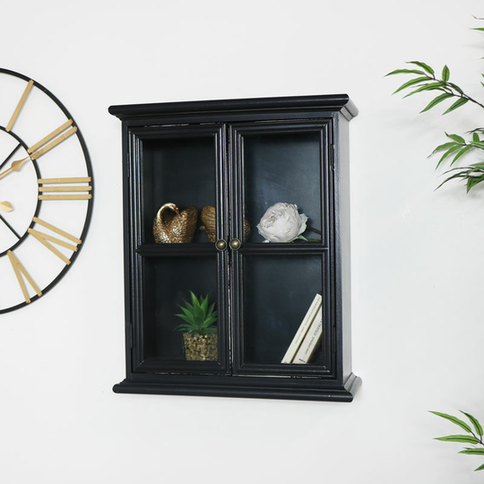 Rustic Black Glass Wall Cabinet - Black