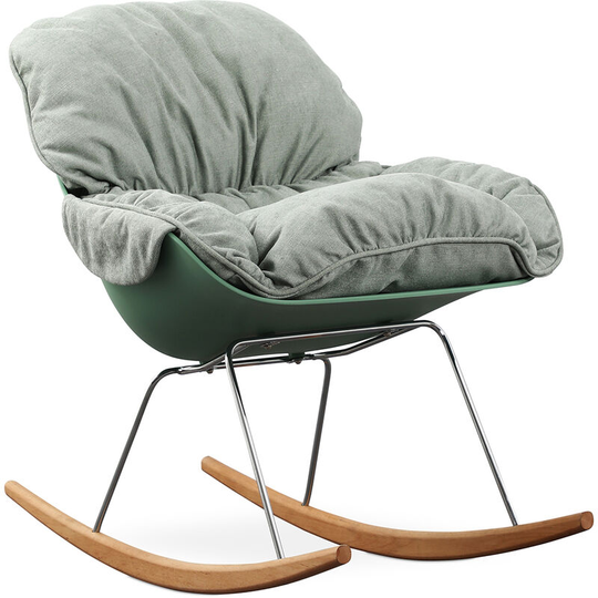 Privatefloor - Scandinavian Design Padded Rocking Armchair Green Beechwood, Steel, pp, Linen - Green