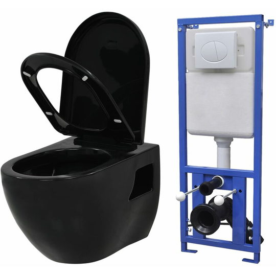 Wall-Hung Toilet with Concealed Cistern Ceramic Black - Black