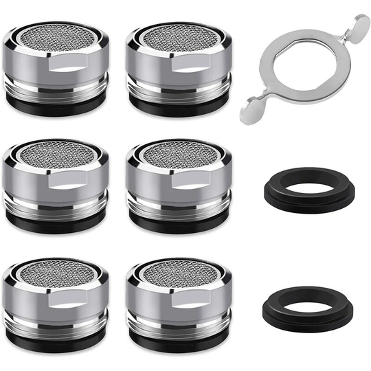 M24 Faucet Aerator, 6 Pieces Water Saving Faucet Aerator with Stainless Steel and abs Filter, Include 6 Gaskets and 1 Chrome Aerator Wrench for