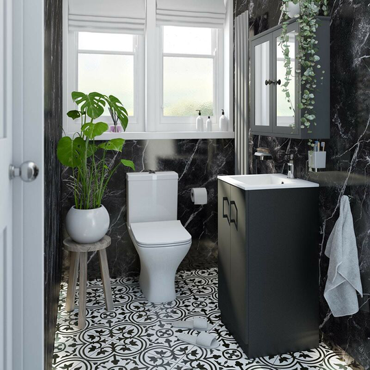 Orchard - Lea soft black floorstanding vanity unit 420mm and Derwent square close coupled toilet suite - Black