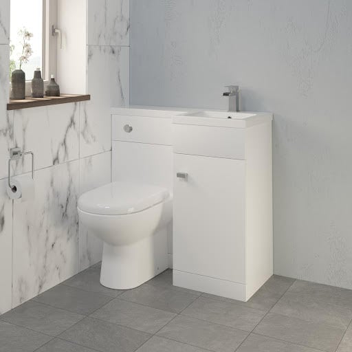 Aurora Toilet & Basin Vanity Unit Combination with Doors - 900mm White Gloss Right Hand