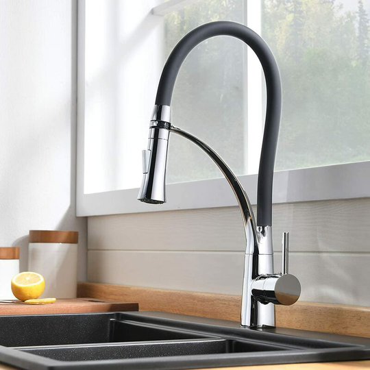 Gift - Single Handle Kitchen Faucet, Kitchen Faucet Flexible Spray Faucet with Black Silicone Hose Solid Copper pex Hose Chrome
