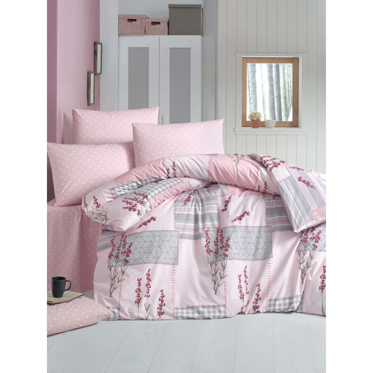 Dacosta Pink/Grey 100% Cotton 145 TC 3 Piece Duvet Cover Set