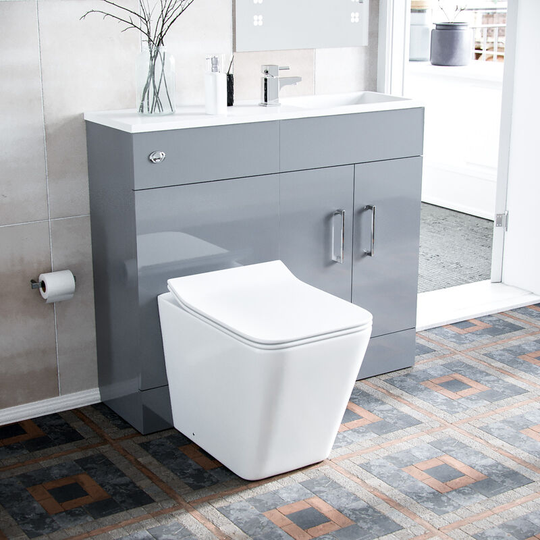 Neshome - Slimline Vanity Basin and Square btw Rimless Toilet Light Grey Flat Pack| James