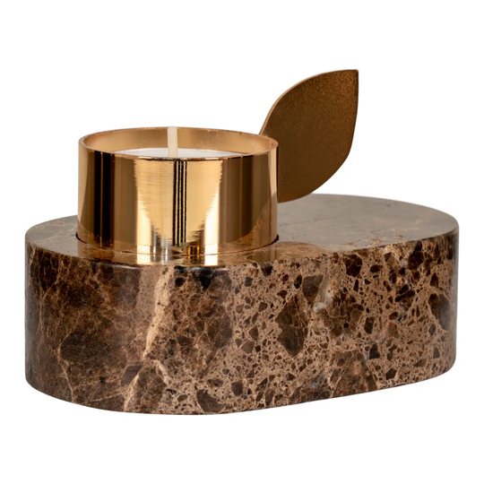 Candle holder - Candle holder in brown marble with brass holder, 10x5,5 cm