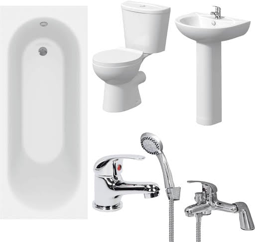 Essentials Bathroom Suite with Single Ended Bath & Taps - 1700mm