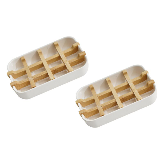 Ilovemilan - Set of 2 Natural Soap Box Wooden Soap Dish with Drip Tray Soap Rack Soap Tray Self-Draining Soap Dish for Bathroom Shower Kitchen