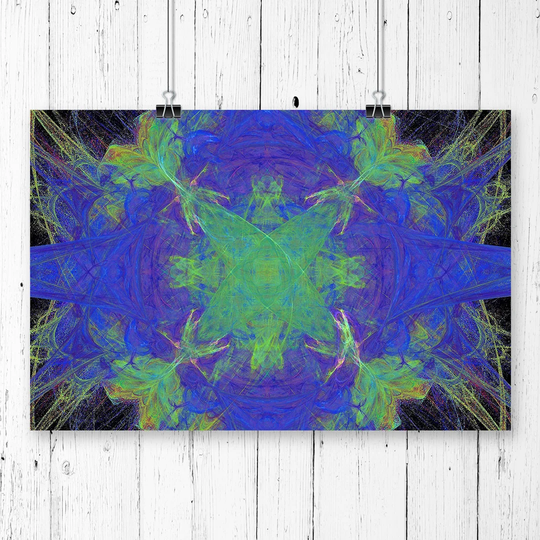 'Blue and Green Abstract Fractal Art' Graphic Art