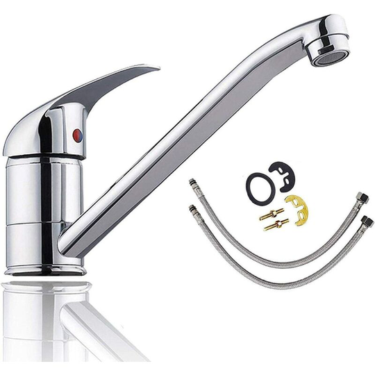 Hot & Cold Single Handle Lever Kitchen Sink Mixer Tap Basin Mixer Tap Faucet with Swivel Spout Polished Chrome Free Fixings