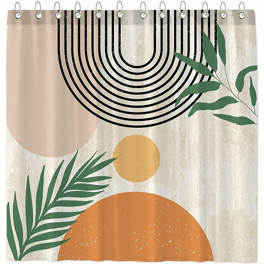 Mid Century Abstract Shower Curtain Boho Arch Sun Beige Modern Minimalistic Home Bathtubs Bathroom Curtain Decoration Set with 12 Hooks Washable