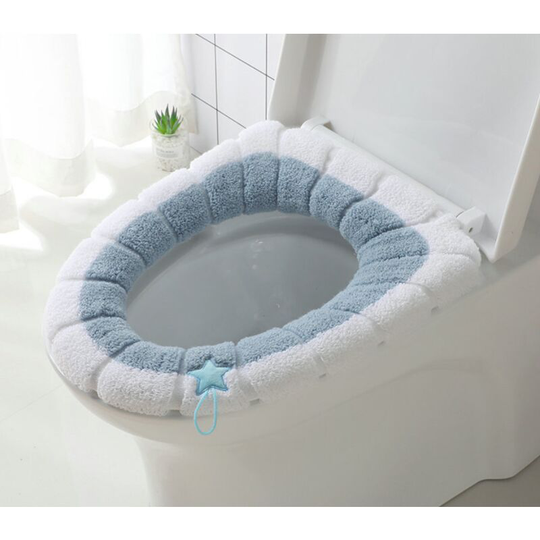 5pcs Universal Waterproof Toilet Seat Cushions with Hanging Loop - Soft and Warm - Washable (Blue)
