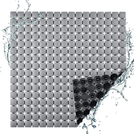 Kartokner - 21 x 21 In Non Slip Bathtub Mat, with Suction Cups and Drain Holes Bath Mat (Grey)