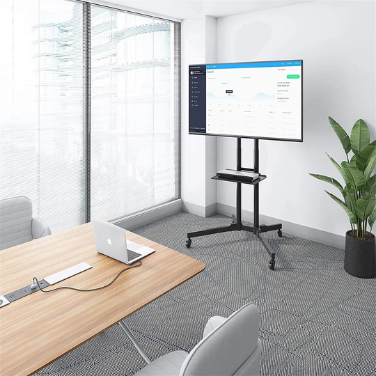 Breann Mobile Black Fixed Floor Stand Mount with Shelving, Holds up to 50 kg.
