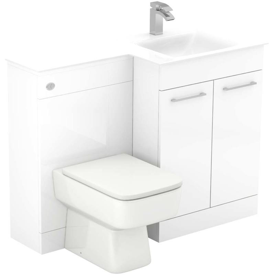 Wholesale Domestic - Venice Square White Glass 1100mm Right Hand 2 Door Gloss White Vanity Unit Toilet Suite - White