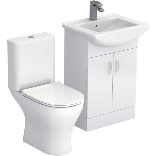 Piura White 550mm 2 Door Vanity Unit and Toilet Suite - White