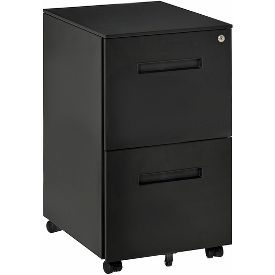 Mobile Lockable File Cabinet w/ Adjustable Hanging File Folder Black - Black - Vinsetto