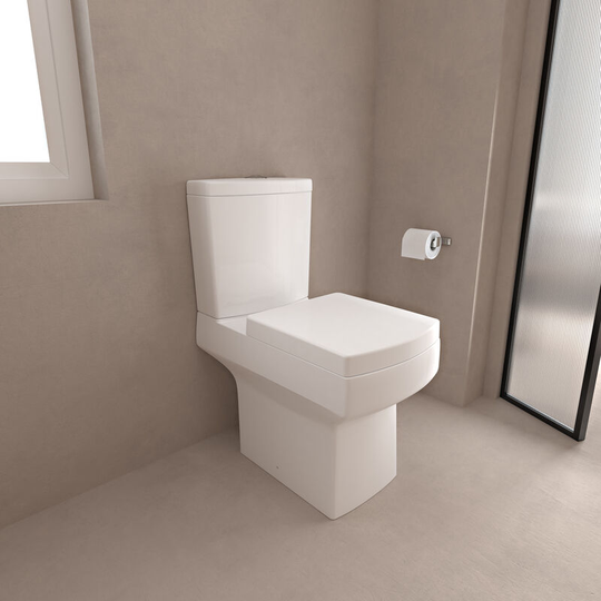 Acezanble - Bathroom wc Ceramic Square Close Coupled Toilet With Soft Close Seat Modern - White
