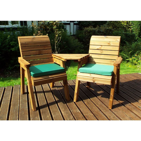 Charles Taylor Wooden Companion Angled Garden 2 Seat Chair & Cover Green Cushion