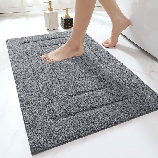 Gift - Non Slip Bath Mat Soft Water Absorbing Microfiber Bath Mat Machine Washable Extra Thick Bathroom Shower Mat 50 x 80 cm Gray