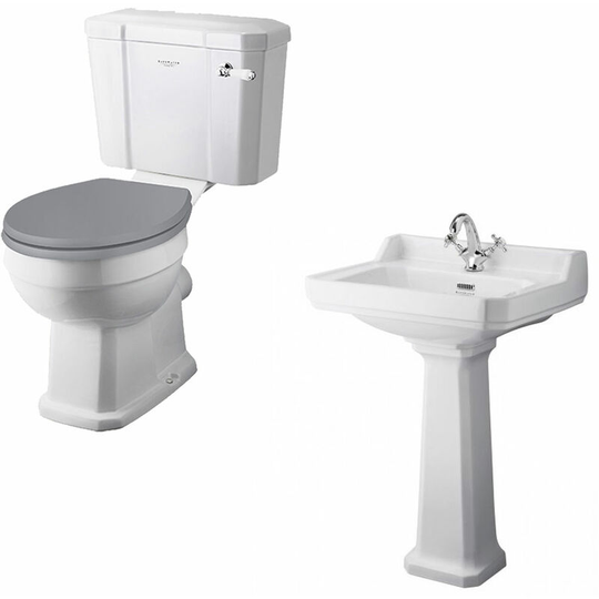 Fitzroy Traditional Bathroom Suite Close Coupled Toilet and Basin - 1 Tap Hole - Bayswater