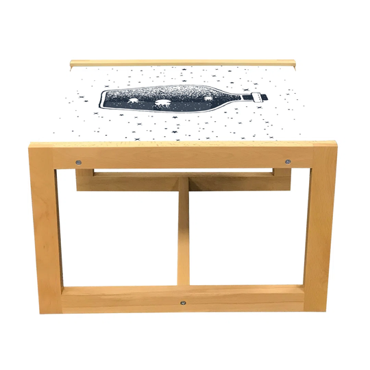 Vintage Nautical Tattoo Coffee Table, Octopus In A Bottle Stars Dreamy Illustration, Acrylic Glass Center Table With Wooden Frame For Offices Dorms Da