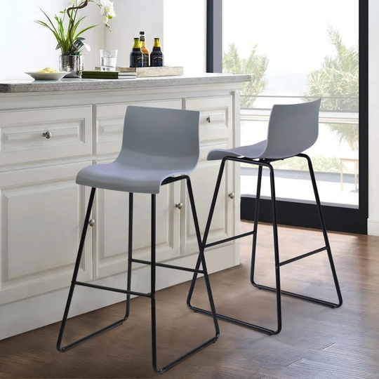 Grey Bar Stool Set Of 2 With Backrest Metal Legs Kitchen Breakfast Counter Chairs (Grey , 2PCS)