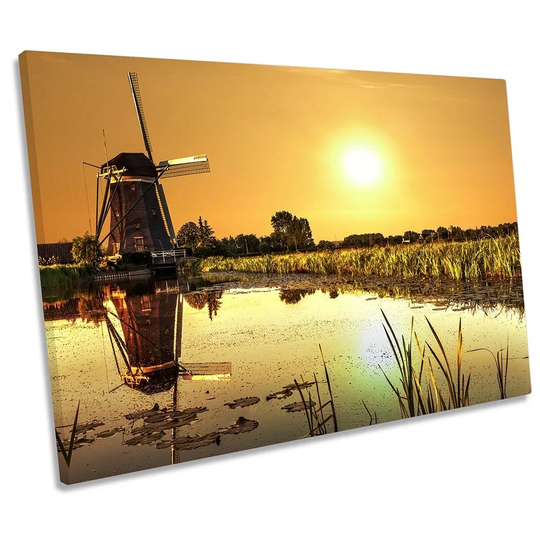Sunset Windmill Landscape Picture CANVAS WALL ART Print