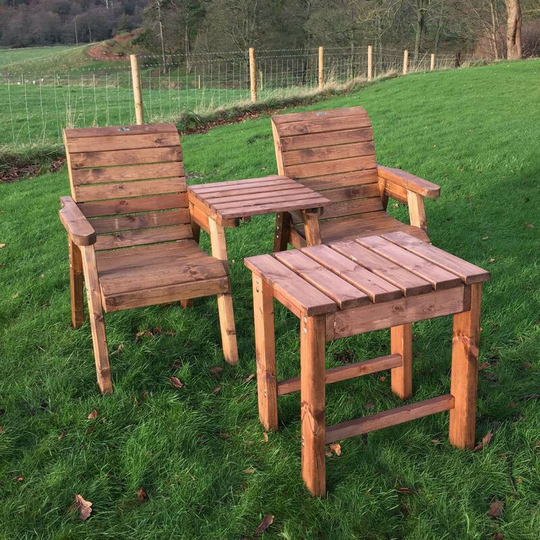 Charles Taylor Deluxe Wooden Garden 2 x Armchair Chair Seat & Coffee Table Set