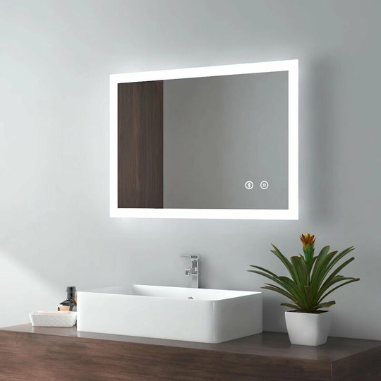 EMKE Bathroom LED Mirror 500 x 700 mm, Frameless Illuminated Wall-Mounted Bathroom Backlight Mirror with Demister Pad, Touch Switch, Bluetooth