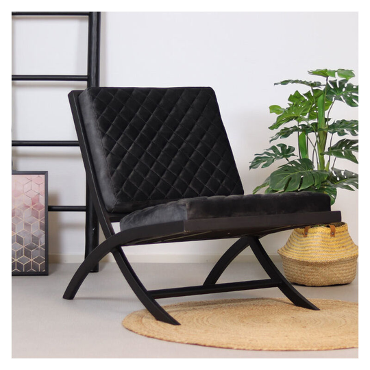 Velvet Armchair Madrid Black - Black
