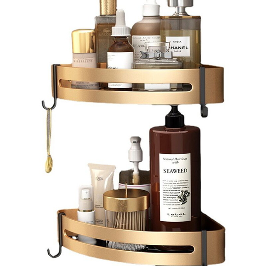 Set of 2 Corner Shower Shelf without Drilling Bathroom Shelf Adhesive Stainless Steel Triangle Basket Storage for Shampoo Soap with Hooks (Color of