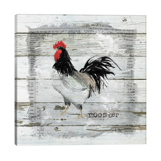 'Farmhouse Collage Rooster' Graphic Art on Wrapped Canvas