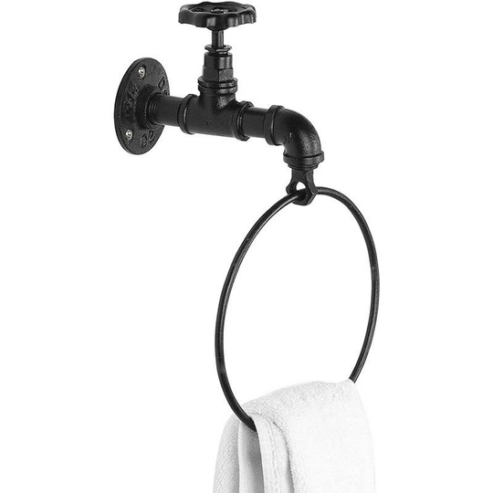 Industrial Towel Ring, Rustic Vintage Decorative Hand Towel Holder, 8" x 7" x 4.5"