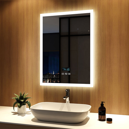 Led Illuminated Bathroom Mirror 80x60cm with Bluetooth and Demister Pad, Light Touch Contorl Wall Mounted Bathroom Mirrors with 3 Light Colors