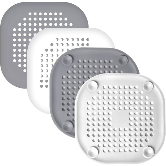 Perlerare - 4 Pack Silicone Drain Protectors, Sink Strainer with Suction Cup, Bathtub Drain Cover Strainer (Gray, White)