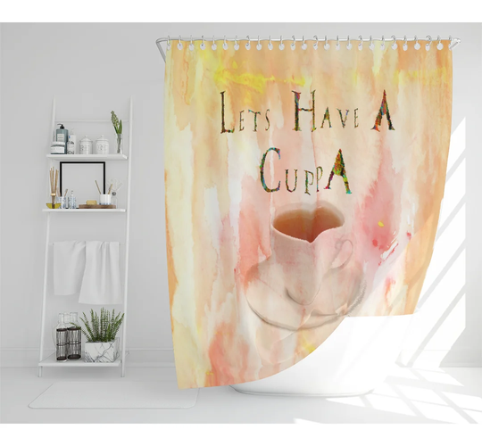 LETS HAVE A CUPPA Designer Shower Curtain