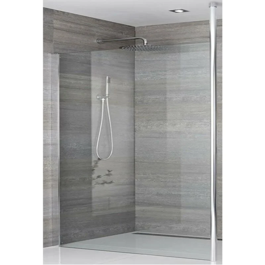 Alto - 1400mm Recessed Walk In Wet Room Shower Enclosure with Screen, Profile, Floor to Ceiling Pole and 1200mm Tile Insert Shower Drain - Chrome