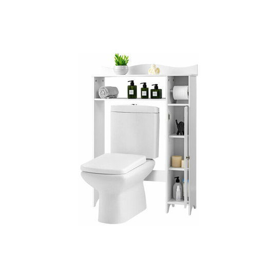 Bathroom Shelf Storage Rack w/Side Cabinet Paper Holder Shelves White