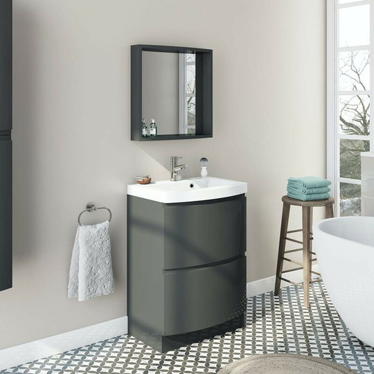 Harrison slate gloss grey floorstanding vanity drawer unit and basin 600mm with mirror - Grey - Mode