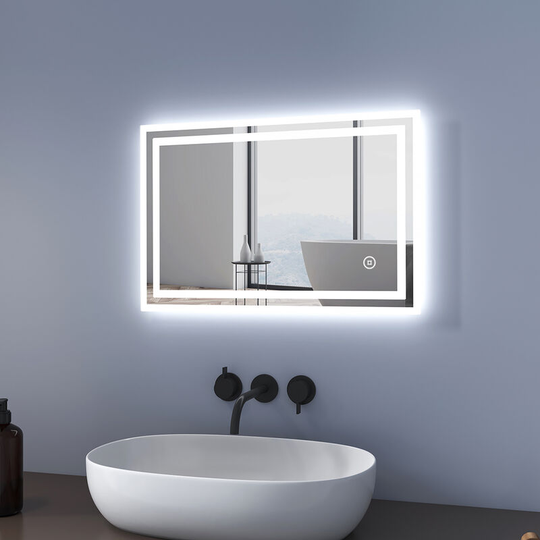 Led Bathroom Mirror 60x40cm, Illuminated Bathroom Mirrors with Touch & Demister, IP44 Rated - 60x40x3.5cm | + Touch + Demister - Meykoers