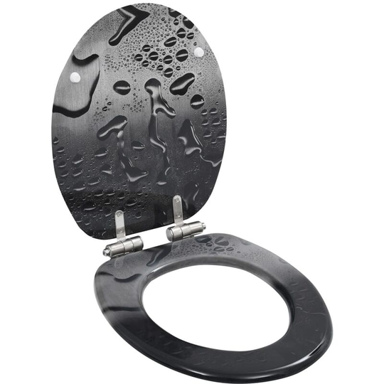 WC Toilet Seat with Soft Close Lid MDF Water Drop Design - Grey