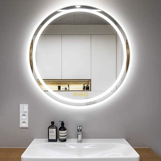 Bathroom led Mirror Illuminated Backlit Light Up Circle Mirror for Wall Touch Switch Demister Color Change Dimmable IP44, Inlaid/70cm - Ai-lighting