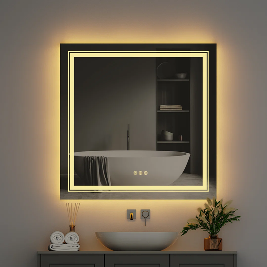 Square Bathroom Mirror With LED Lights 800X800mm 900X900mm