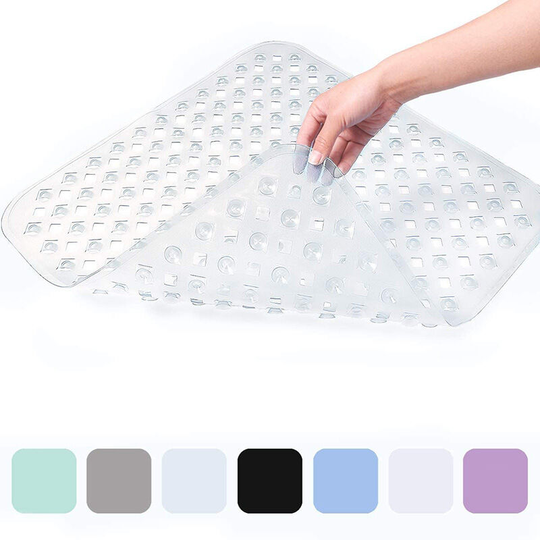 Square Shower Mat Non-Slip Mat with Suction Cup Safety Bathroom Mat, Children's Antibacterial Rubber Shower Mat with Drainage Holes, 53 × 53cm