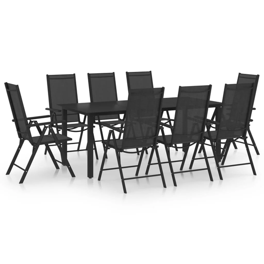 9 Piece Garden Dining Set Aluminium Black