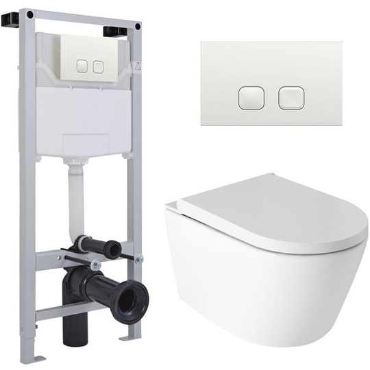 Milano - Luxus - Modern White Ceramic Wall Hung Japanese Bidet Toilet with Tall Wall Frame Cistern and Square White Flush Plate