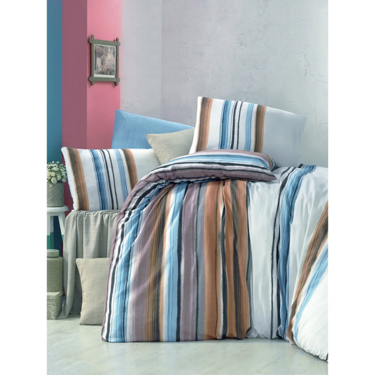 Jan White/Brown/Blue Duvet Cover Set