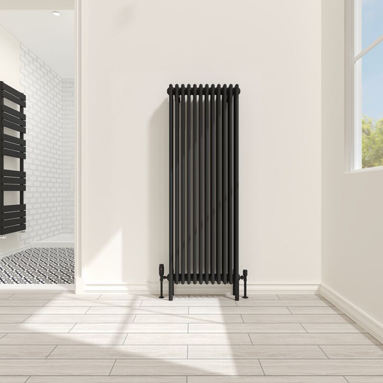Traditional 4 Column Radiator Cast Iron Style Heating Rads Vertical Black 1500x560mm