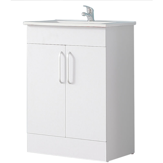 600mm Bathroom Vanity Unit with Basin Cabinet Storage Sink White Floor Cabinet with 2 Doors - Acezanble